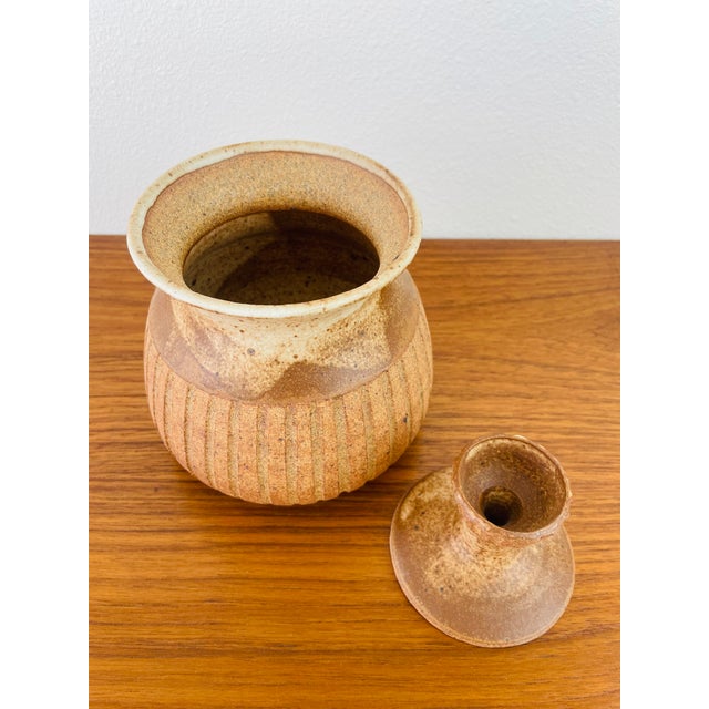 Ceramic Vintage 1970s Handmade Stoneware Studio Pottery Lidded Vessel Boho Chic Style For Sale - Image 7 of 8