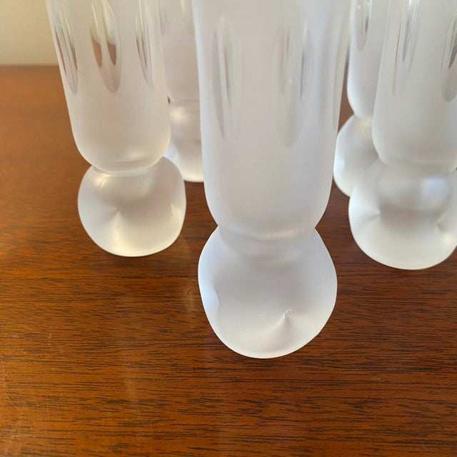 Scandinavian Mid-Century Modern Style Frosted Pedestal Cordial Glasses – Hand Blown Set of 6 For Sale - Image 4 of 7