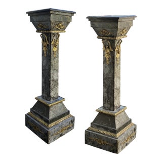 Antique Neoclassical Italian Black Marble and Gilt Pedestals - a Pair For Sale