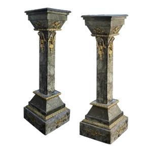 Antique Neoclassical Italian Black Marble and Gilt Pedestals - a Pair
