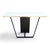 Console Design: Molded travertine-style stone top in white and black, highlighted by a brass trim, rests on a black...