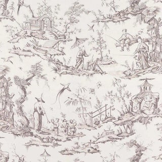 Schumacher Shengyou Toile Fabric in Driftwood For Sale