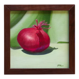 "Red Onion" by Jackie Kane - Contemporary Original Still Life Oil Painting, Framed