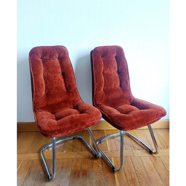 Vintage Velvet and Chrome Chairs by Gastone Rinaldi, 1970, Set of 2 For Sale - Image 16 of 16