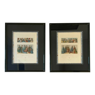 Antique French European Costume Lithographs – Firmin Didot Paris, 15th–16th Century Dress - Pair For Sale