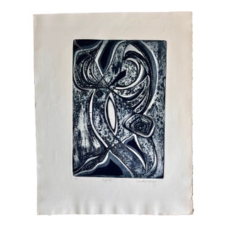 Large Midcentury Modern Abstract Original Signed Print Etching Annette Robyns For Sale