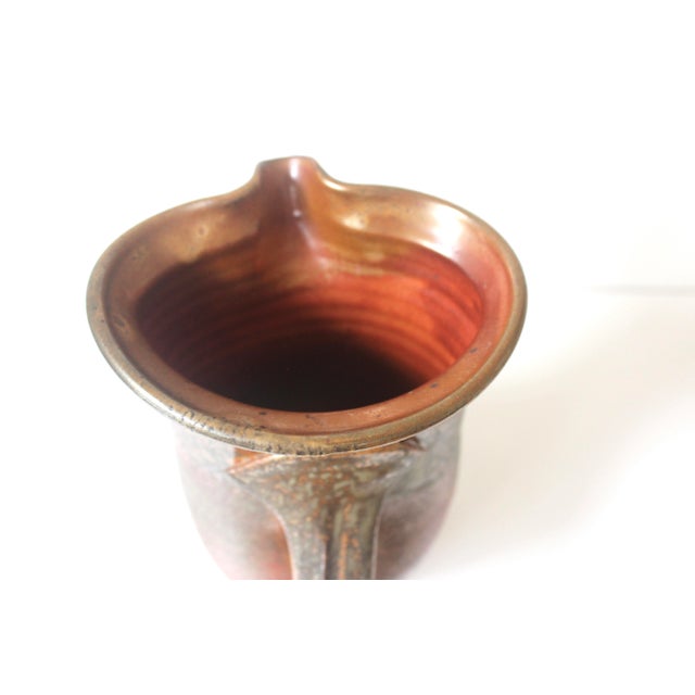 Vintage Studio Pottery Pitcher Jug With Handle Raku, Japanese Style For Sale - Image 4 of 10
