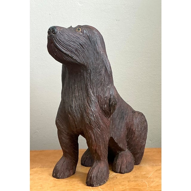 Rustic Vintage Carved Wood Dog Sculpture For Sale - Image 3 of 16