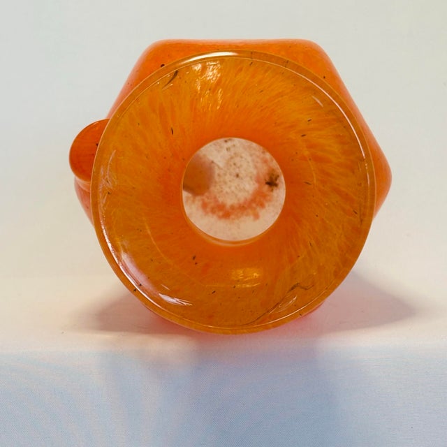 Mid-Century Tangerine Hand-Blown Murano Glass Vases - a Pair For Sale - Image 10 of 12