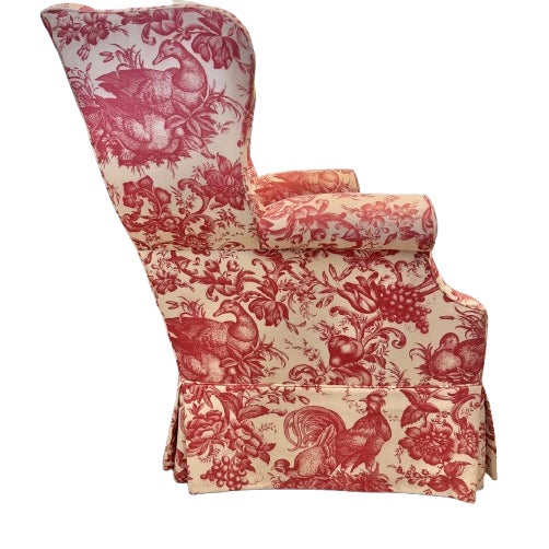 Brunschwig & Fils Custom English Wingback Chair in Red Toile by Brunschwig & Fils For Sale - Image 4 of 18