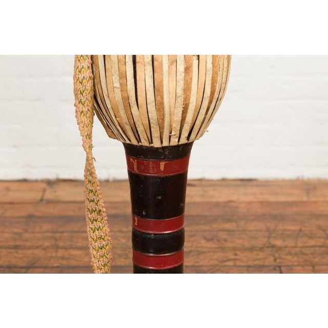 19th Century Burmese Late Teak Ozi Goblet Shaped Drum with Black & Red Lacquer For Sale - Image 4 of 12