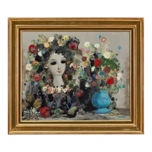 Jean Calogero, Large Italian Surrealist Oil Painting Jean Calogero Pomone Vase of Flowers