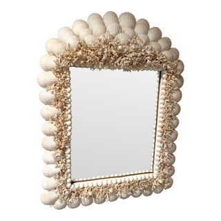 Vintage Handmade Coral and Scallop Shell Encrusted Wall Mirror For Sale