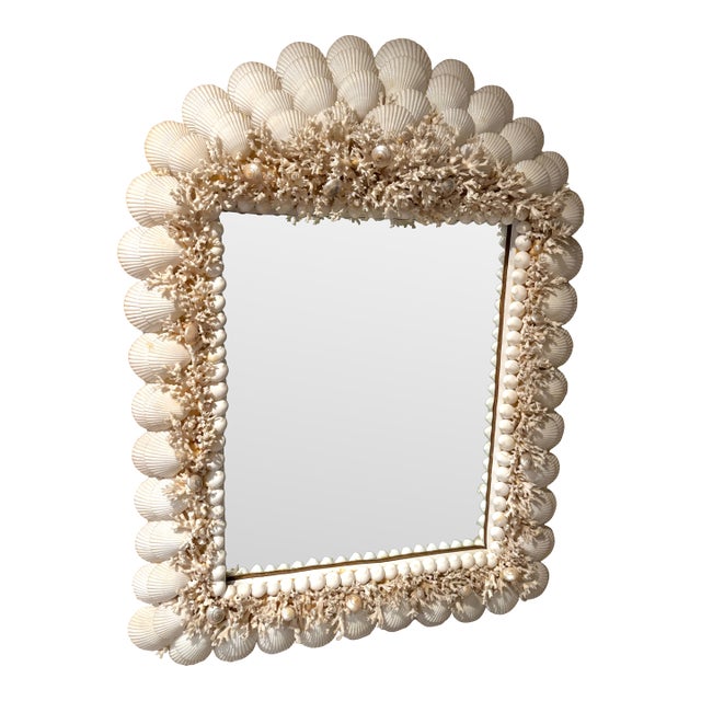 Vintage Handmade Coral and Scallop Shell Encrusted Wall Mirror For Sale