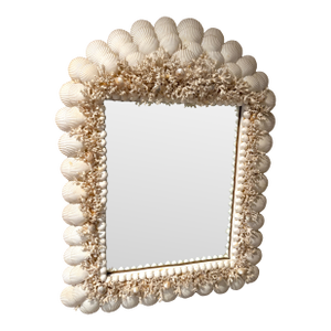 Vintage Handmade Coral and Scallop Shell Encrusted Wall Mirror