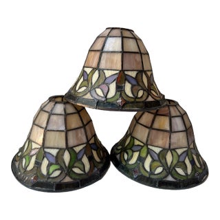 Vintage Mid 20th Century Stained Glass Lamp Shades - Set of 3 For Sale