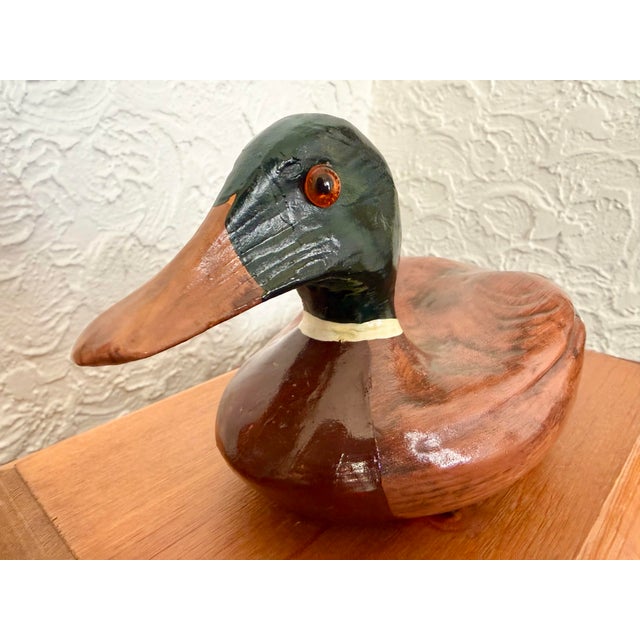 Late 20th Century Vintage Folk Art Pine Wood Lidded Box With Mallard Duck Decoy For Sale - Image 5 of 12