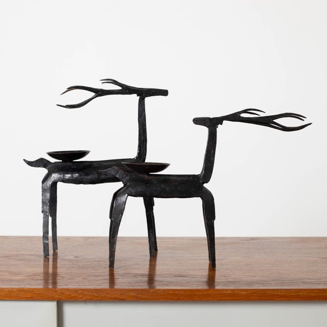 Mid-Century Style Wrought Iron Deer-Shaped Candleholders, 1990s, Set of 2 For Sale - Image 6 of 6