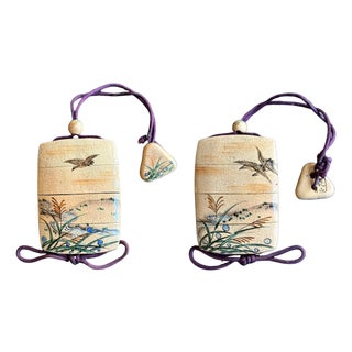 Rare Japanese Ceramic Glazed Inro with Ojime and Netsuke Ogata Kenzan Edo Period For Sale