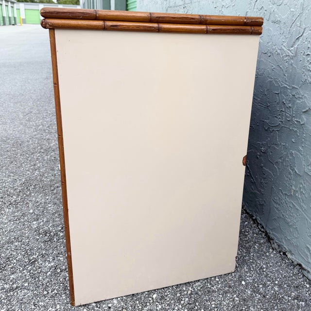 Wood Boho Chic Cream Gloss Laminate Cane and Faux Bamboo Dresser For Sale - Image 7 of 12