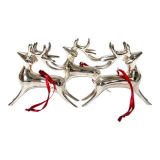 Vintage Silver-Plated Reindeer Christmas Ornaments, Set of 3 For Sale