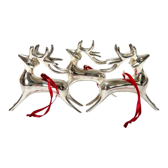 Vintage Silver-Plated Reindeer Christmas Ornaments, Set of 3 For Sale