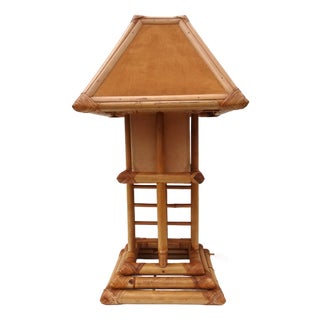 Bamboo Rattan Pagoda Table Lamp, Italy, 1990s For Sale