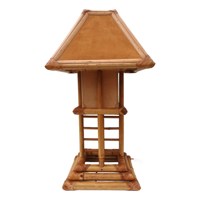 Bamboo Rattan Pagoda Table Lamp, Italy, 1990s For Sale