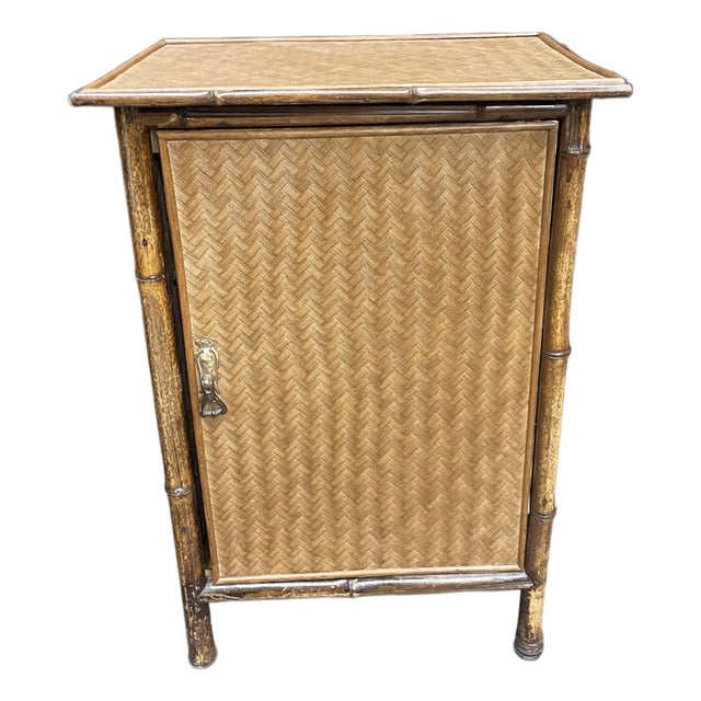 Antique Bamboo Cabinet With Rattan For Sale