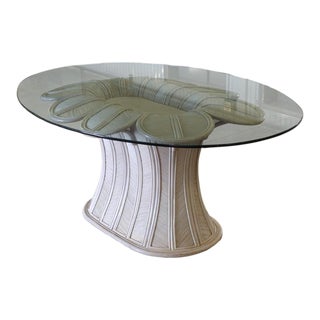 1980s Hollywood Regency Rattan Split Pincel Reed Glass Dining Table For Sale