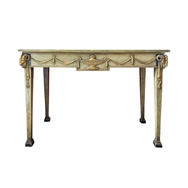 Pair of Italian Neoclassical Carved Wood Console Tables With Swag Anf Urn Motif For Sale - Image 4 of 8