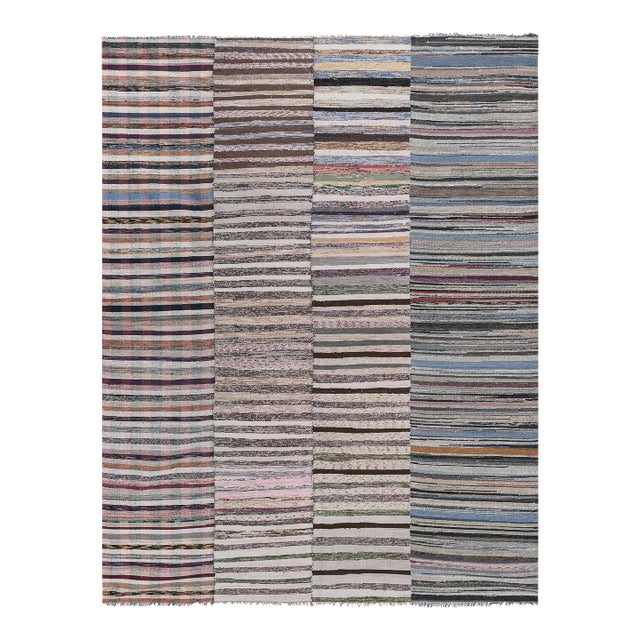 Striped Chaput Kilim, Colorful Cotton Turkish Rag Rug 8' X 10'6'' For Sale