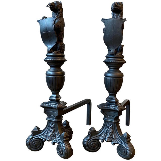 Tall Antique Fire Dogs in Cast Iron, 1890, Set of 2 For Sale - Image 16 of 16