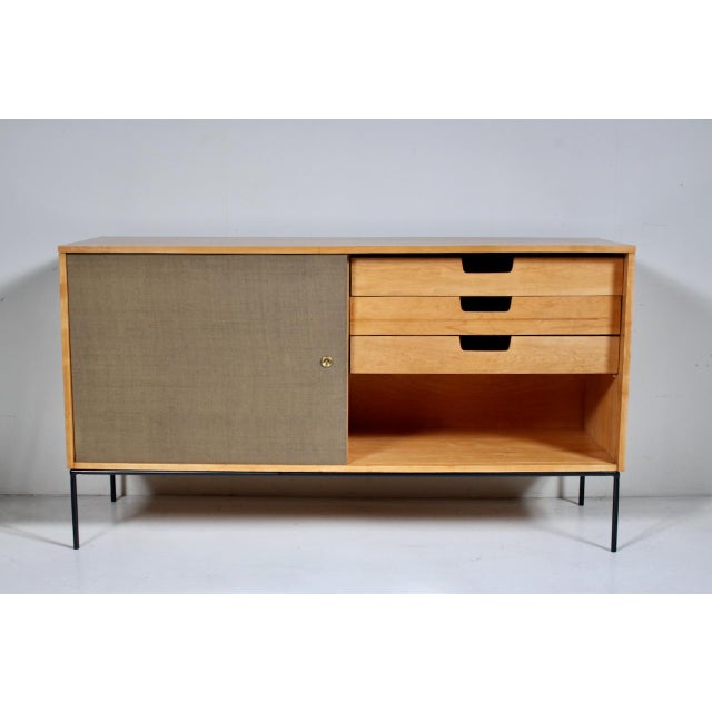 Paul McCobb Planner Group Maple, Grasscloth & Wrought Iron Credenza, 1950s For Sale - Image 9 of 18