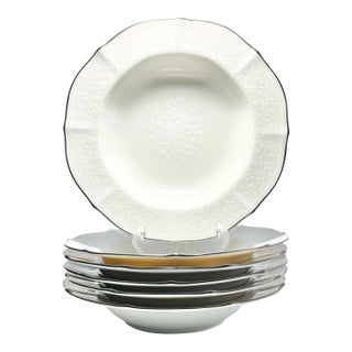 Noritake “Chandon, Platinum” Set of 6 Bone China Rim Soup Bowls For Sale