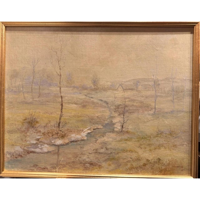 Michael Anastassiades Michael Moering, Winter Landscape with Stream and Village, Oil Painting on Canvas For Sale - Image 4 of 13