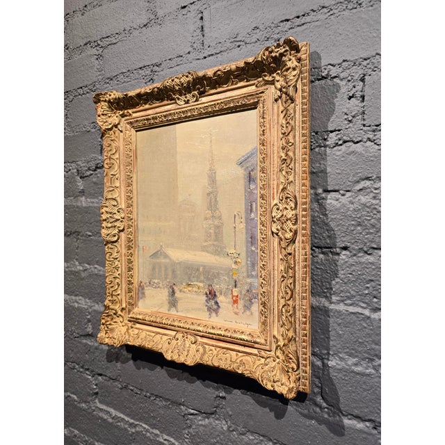 Johann Berthelsen -St. Paul Chapel in the Snow -New York City-1930s Oil Painting For Sale - Image 9 of 11