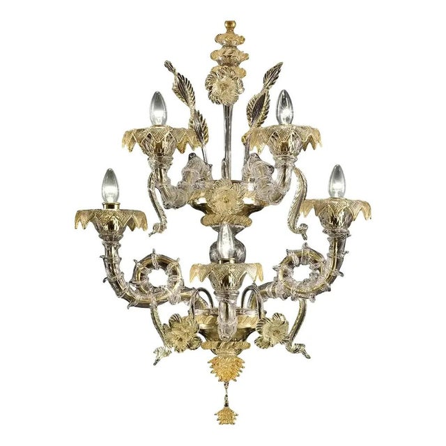 Glass Venetian Ca Rezzonico Murano Glass Wall Sconce with Gold Leaf and Flowers by Simoeng for Simoeng For Sale - Image 7 of 7