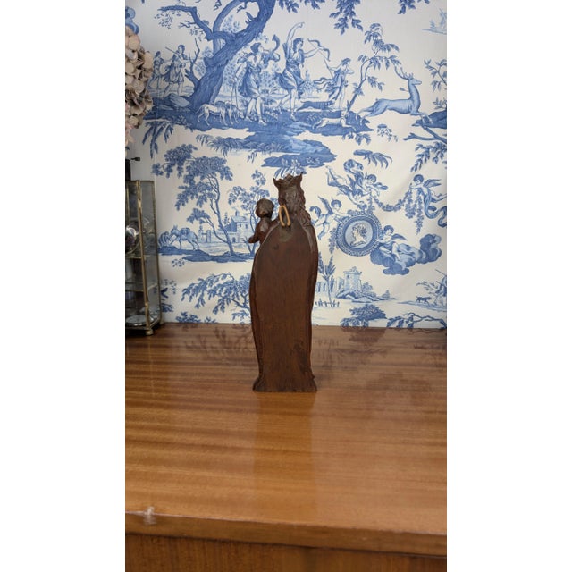 Plastic Vintage Neo-Gothic Style Virgin and Child in Resin with Patinated Wood Effect, 1980s For Sale - Image 7 of 12