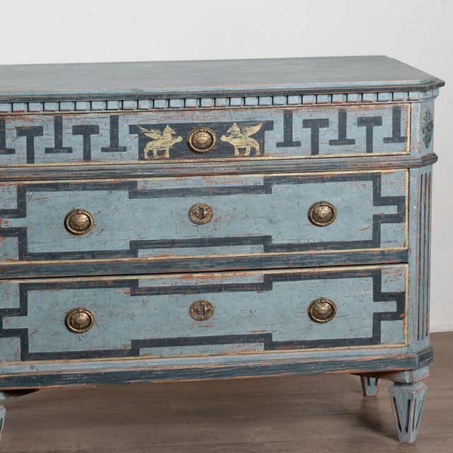 19th Century Blue Painted Swedish Gustavian Chest of Drawers For Sale - Image 9 of 16