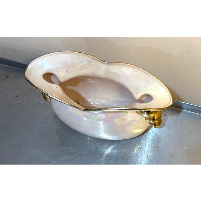 1950s-60s Iridescent White/Gold Ceramic Planter Signed For Sale - Image 4 of 5