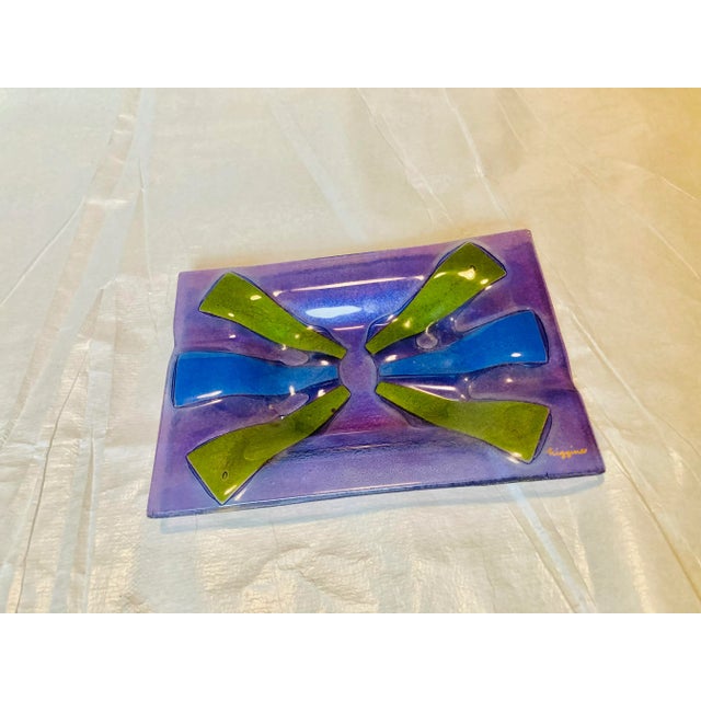 Vintage 1950’s Higgins fun multi color art glass tray. This fun piece it’s is 5 x 7 “.