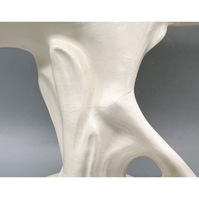 Ceramic Pair of 1984 Hand-Signed Cream Ceramic Crane Sculptures – Hollywood Regency / Coastal / Art Deco Revival For Sale - Image 7 of 12