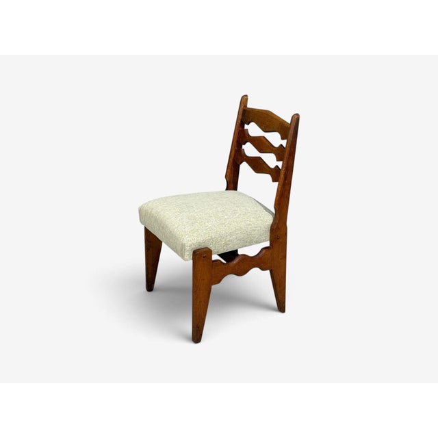 Mid-Century Modern Guillerme & Chambron, Dining Chair, Oak, Green Fabric, France, 1950s For Sale - Image 3 of 9