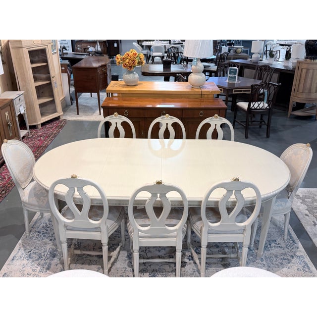 Gustavian (Swedish) Late 20th Century Gustavian Painted Oval Dining Table Set For Sale - Image 3 of 12