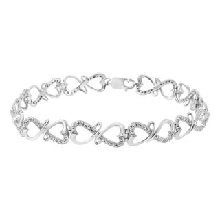 .925 Sterling Silver 1/3 Cttw Round-Cut Diamond Double Heart Infinity Link 7.25" Bracelet (H-I Color, I3 Clarity) For Sale