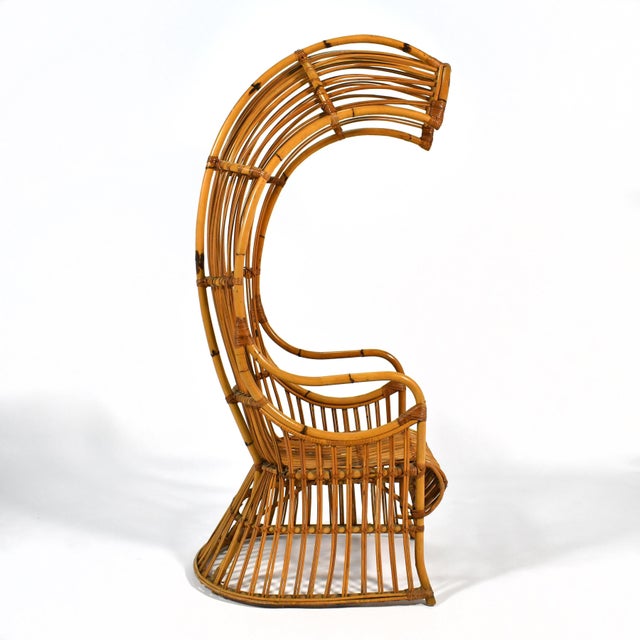 Contemporary Dramatic Rattan Canopy Chair For Sale - Image 3 of 8
