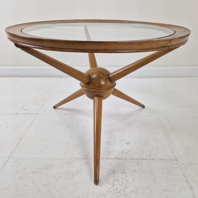 Wood Mid-Century Modern Tripod Table in Wood and Glass attributed to Cesare Lacca, Italy, 1950s For Sale - Image 7 of 14