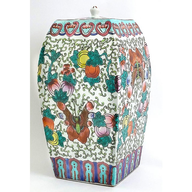 Offering a large Mid to Early 20th Century hand painted Chinese porcelain ginger jar with lid, signed on bottom. This...