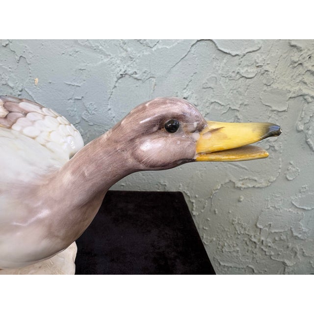 Vintage Hand-Painted Italian Porcelain Duck Figurine With Outstretched Wings For Sale - Image 9 of 11